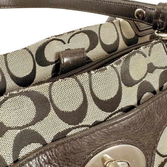 Coach Signature Logo Penelope Tote Bag 16537 Brown Large Carryall Shoulder Purse - Picture 5 of 12